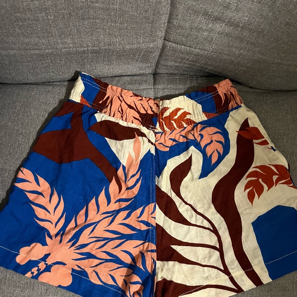 H&M High Waist Tropical Print Shorts - Blue, Cream, Brown
